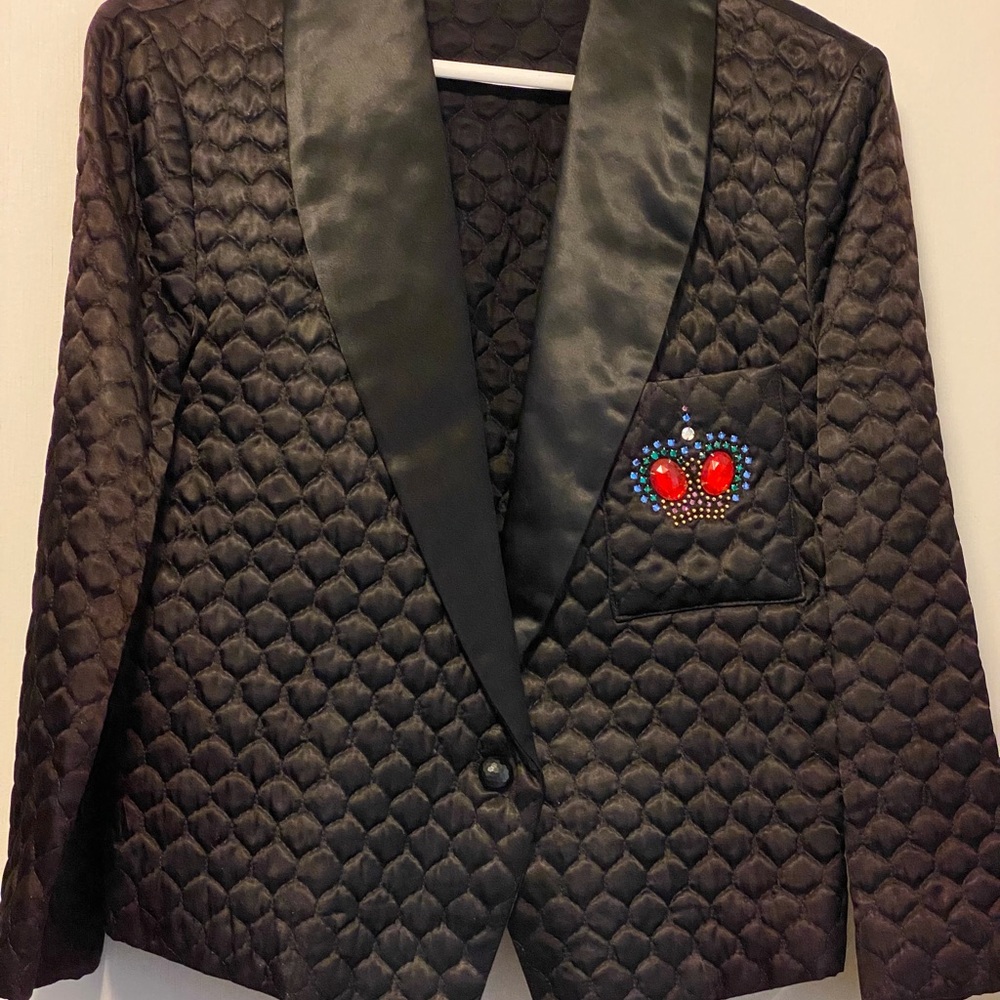 Vintage Michael Seroy Black Quilted Blazer With Crown Women’s S Gorgeous!